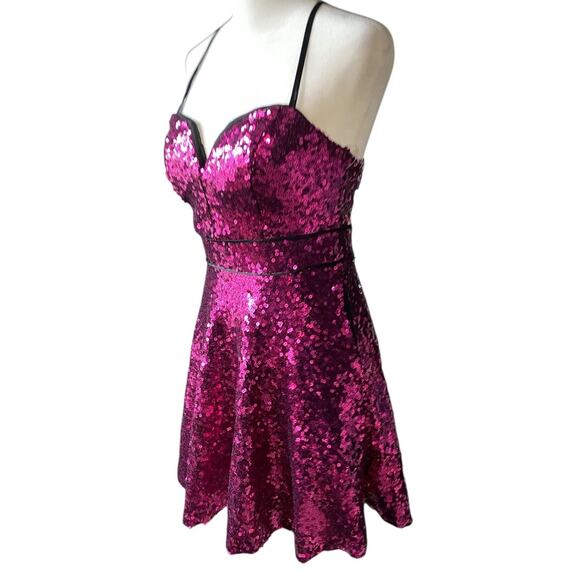 Hot Pink Sequin Mini Dress Women 5 Party Cocktail Clubwear Fit & Flare Prom Hoco - Picture 1 of 16
